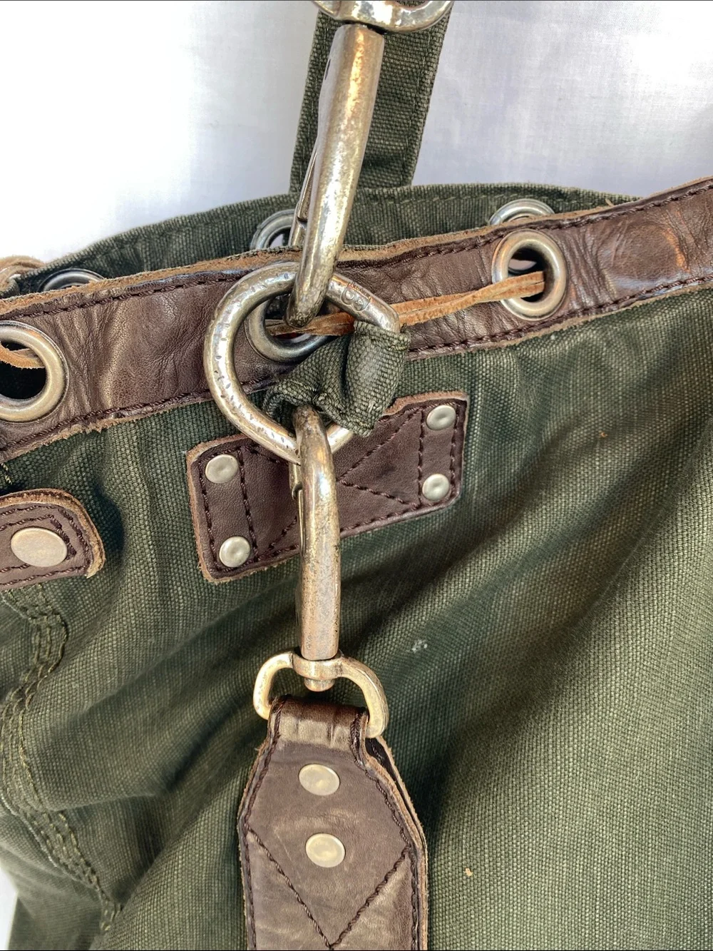 Will Leather Goods Liverpool Olive Green Canvas Messenger Bag Brown Leather Trim